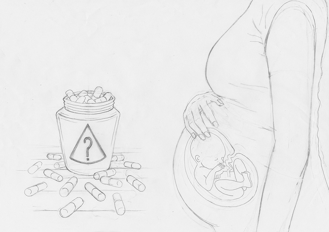 Potloodtekening zwangerschap vs pillen