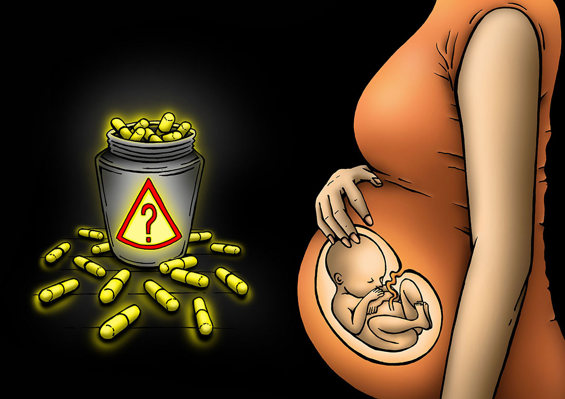 Zwangerschap vs pillen illustratie