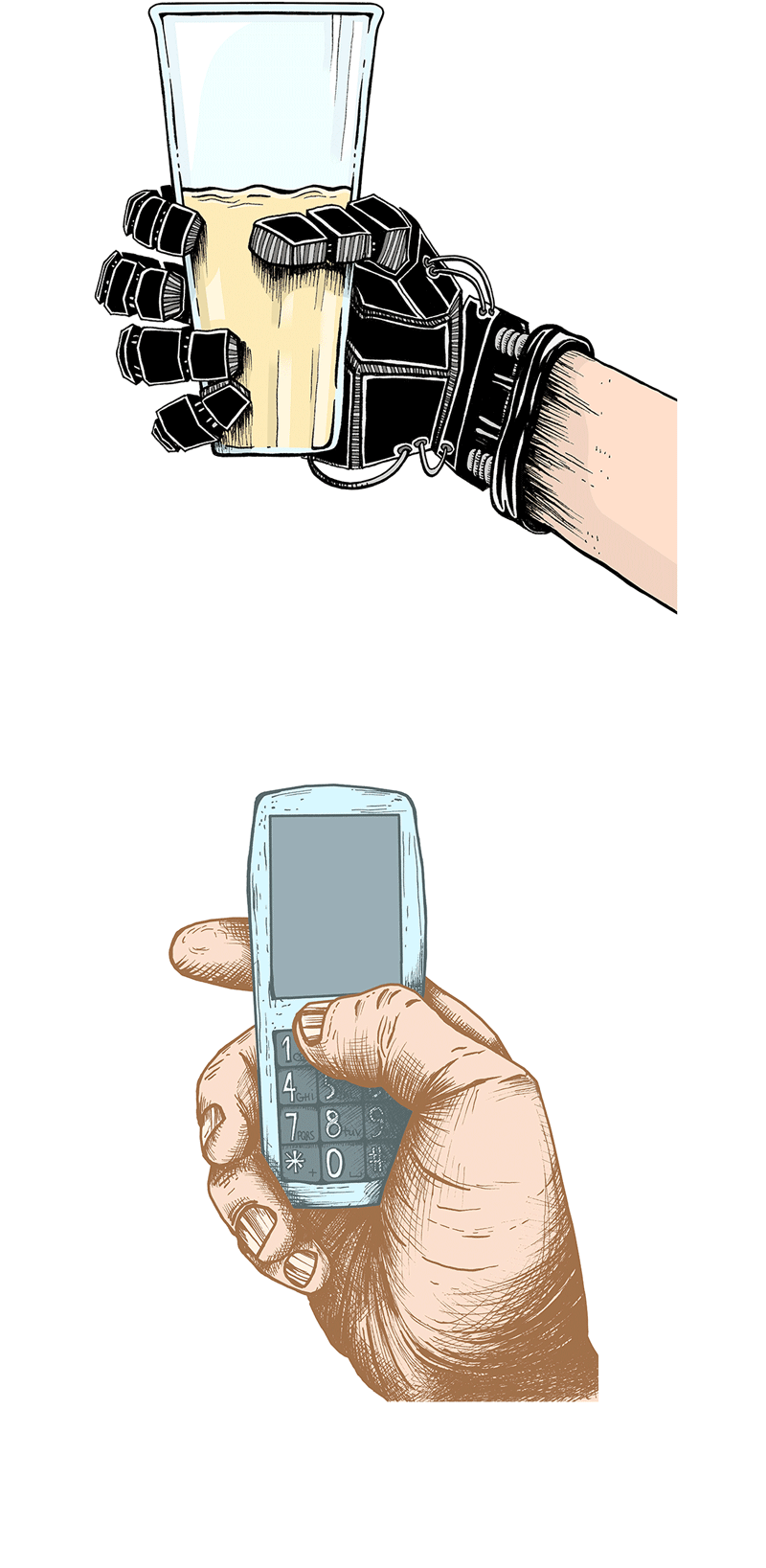 Stock illustraties robothand glas hand telefoon